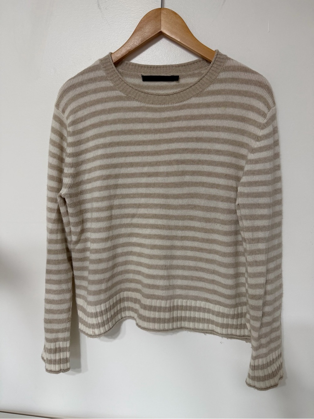 Jenn Kayne Women’s Small Beige Ivory Striped Wool Cashmere Blend Knit Sweater
